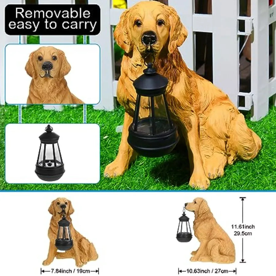 Garden Dog Statues Outdoor Decor, Resin Solar Lights Outdoor Statue Led Garden Decorations Windproof Lamp Lawn Ornaments Front