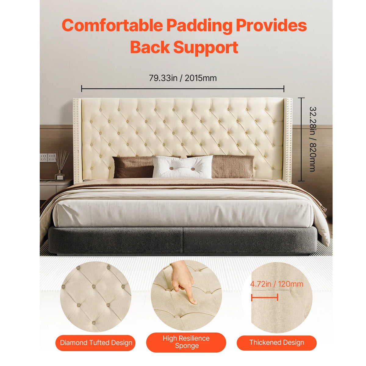 SucceBuy Adjustable Height Diamond Tufted Comfortable Headboard