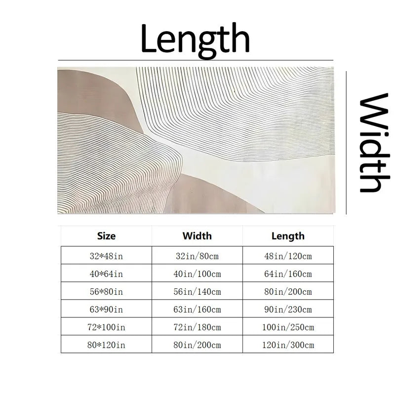 Neutral Beige Abstract Line Carpet Flooring, Mid-Century Curved Contour Geometric Area Rug Non-Slip Floor Mat for Living Room Apartment Home Decoration