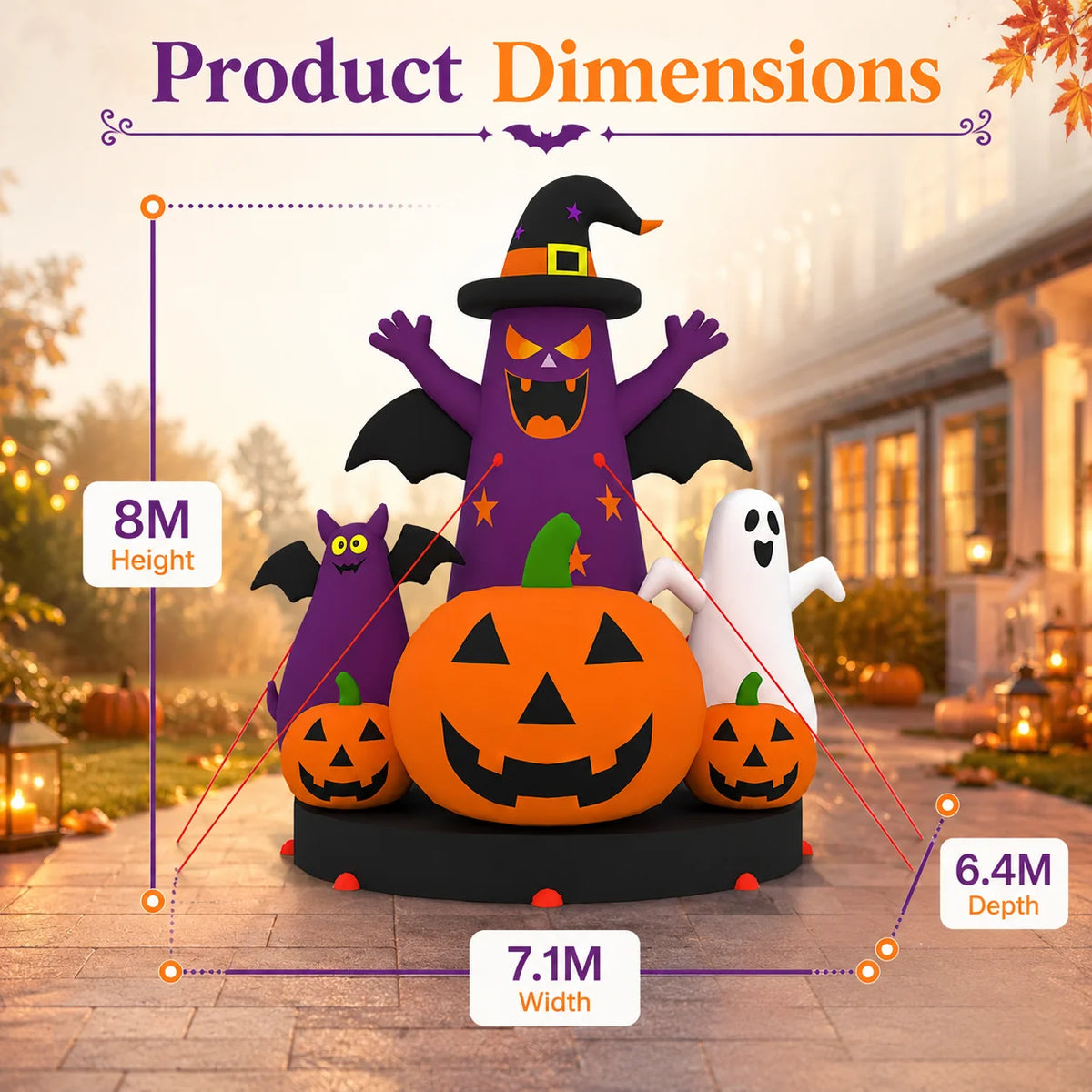 Giant 8m/26ft Inflatable Halloween Pumpkin 3-Story High with Fan - Oxford Cloth Skeleton Man Costume for Outdoor Decoration