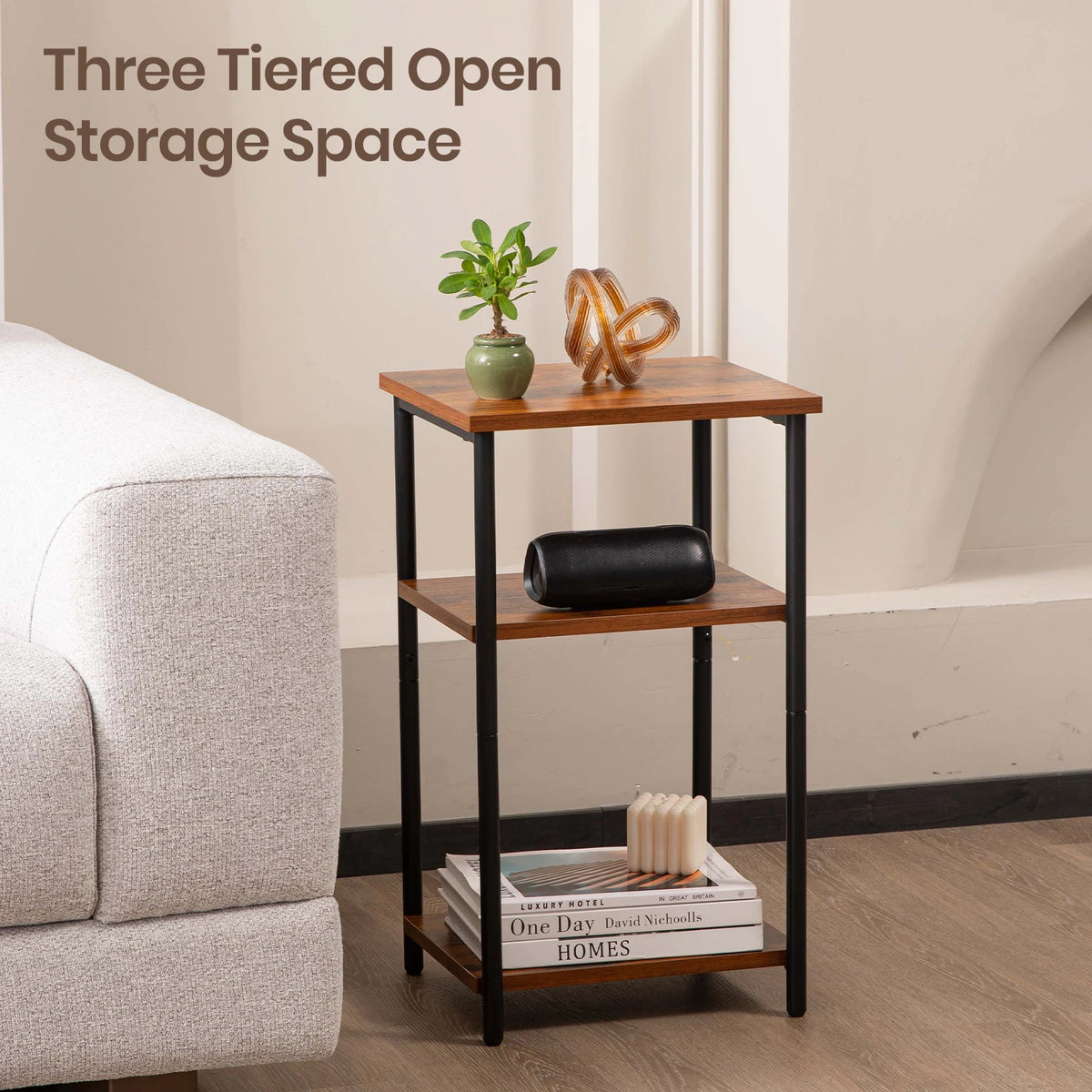 JHK Modern Steel End Table With Adjustable Feet For Bedroom