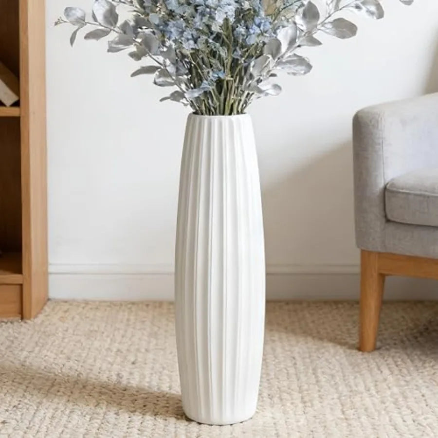 Large Floor Ceramic Vase 24 Inches Tall White Modern Simple Origami Design for Office Home Farmhouse Living Room Decor Fall Flo