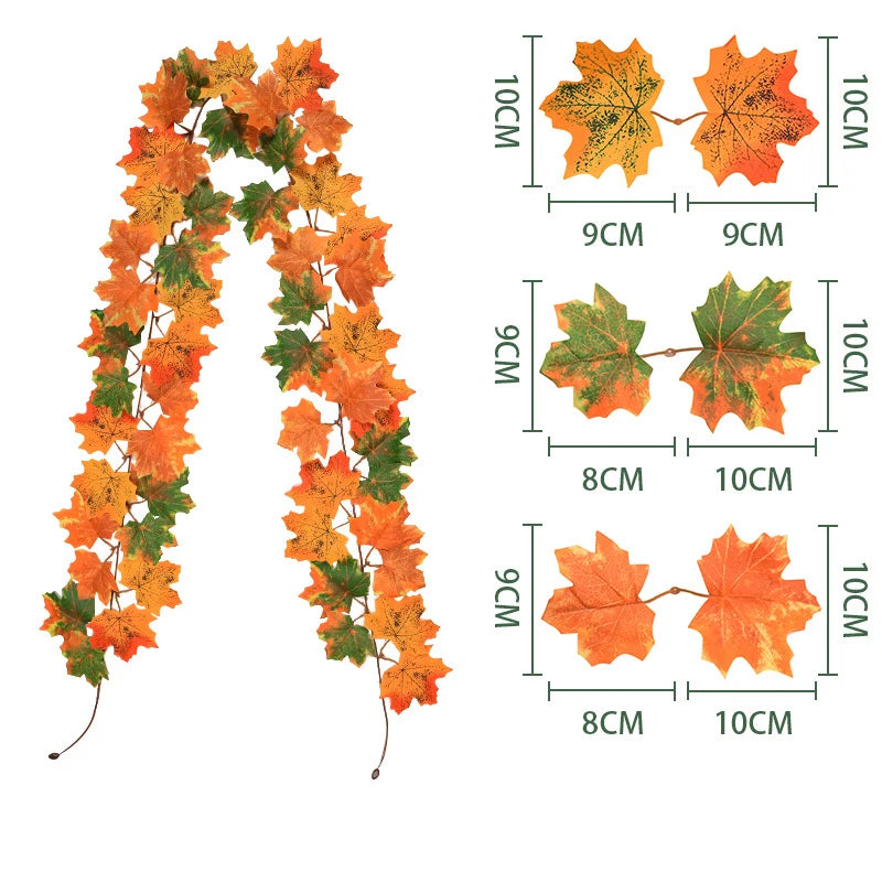1/2Pcs Fall Artificial Maple Leaves Vine Hanging Rattan Wreath for Thanksgiving Halloween Day Decoration Home Room Decor Garland