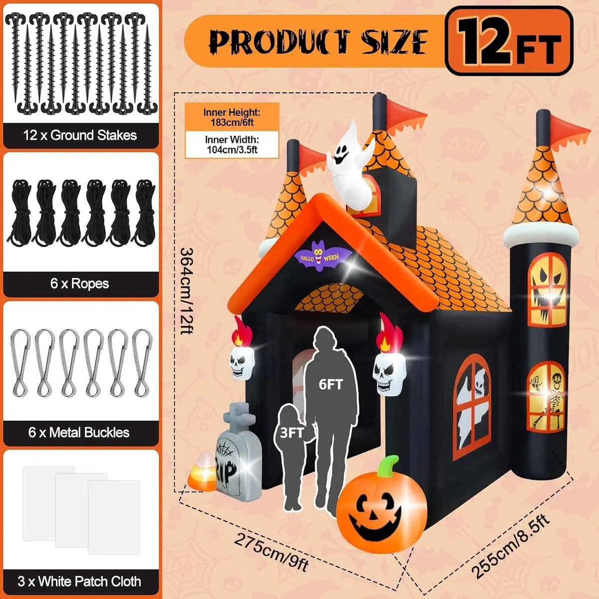 Large 12FT Halloween Inflatable Archway with Haunted House Theme