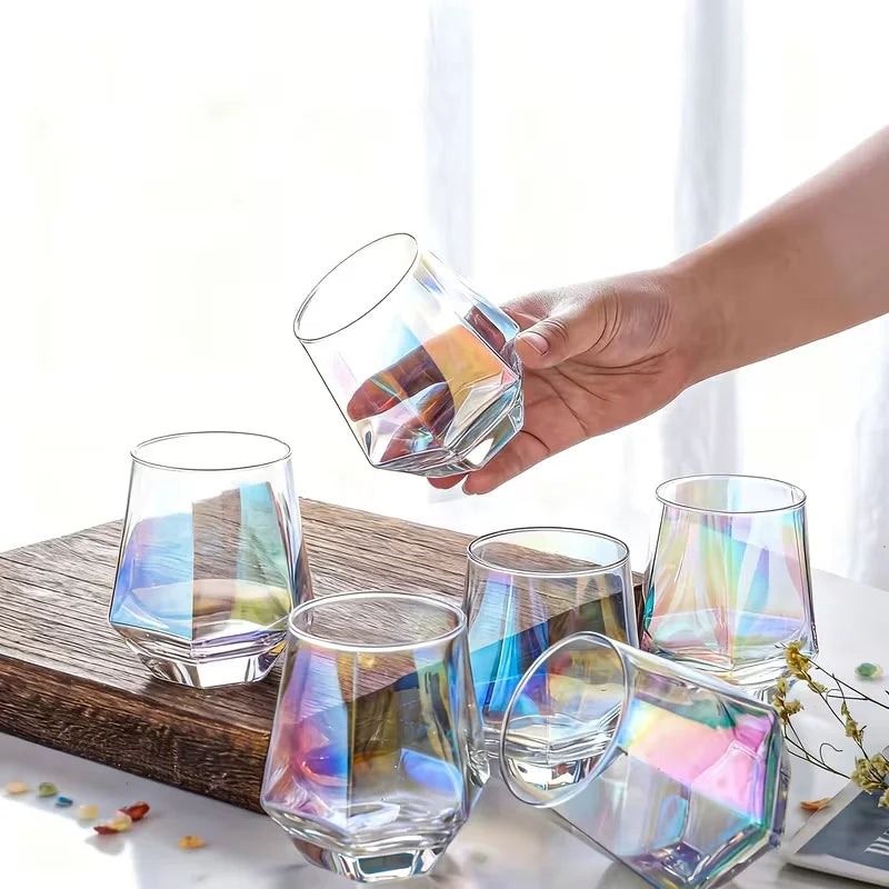 Stemless Wine Glass Set Of 6(10 Oz), Iridescent Glassware, Modern Rainbow Wine Glass For Serving White Wine, Red Wine, Cocktail, Whiskey, Bourbon, Cool Water