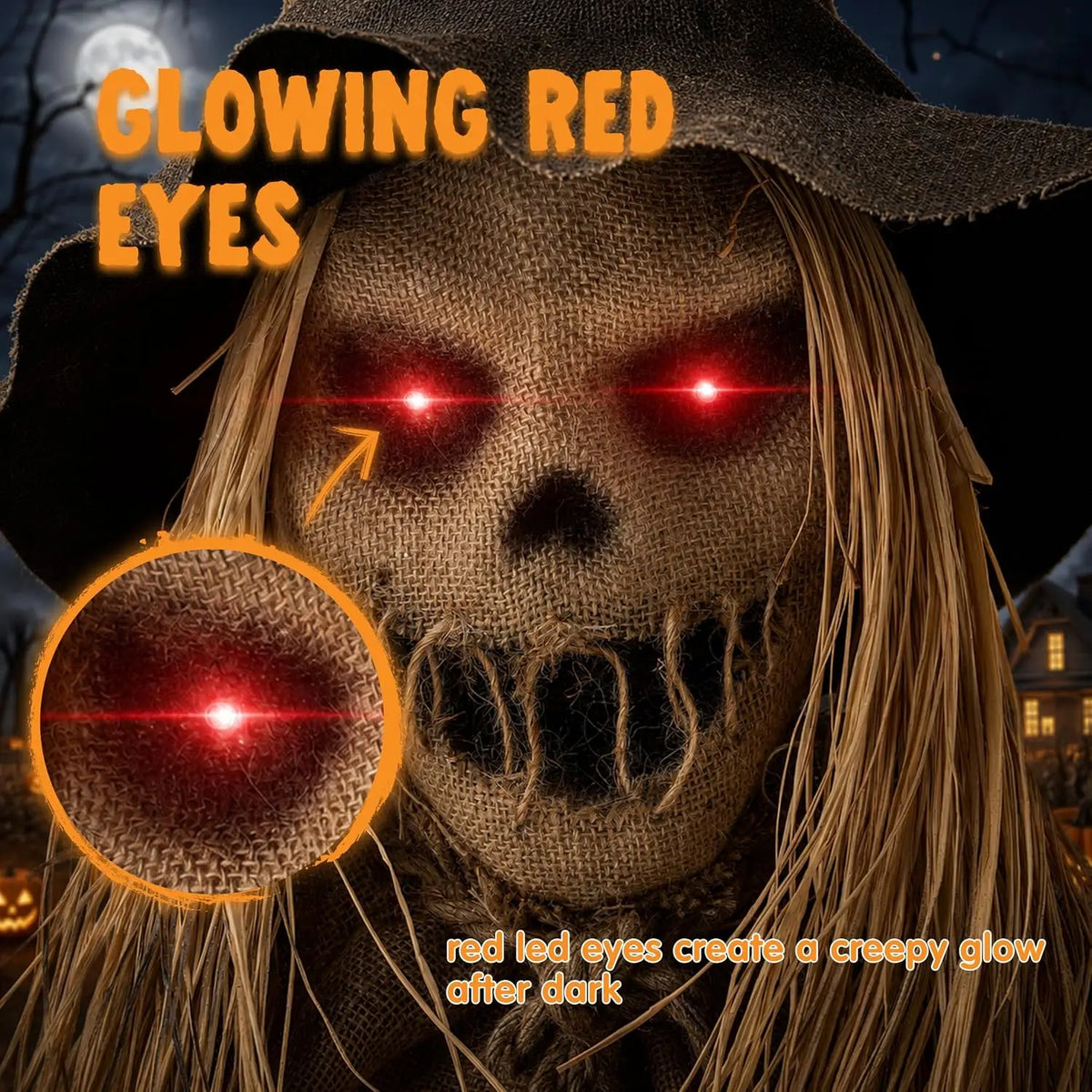 49" Halloween Animatronic Sitting Scarecrow, Halloween Decorations Outdoor Sound Activated Jump Scare Prop with LED Eyes, Spooky Sounds, Scary Haunted House Props for Garden Yard Lawn