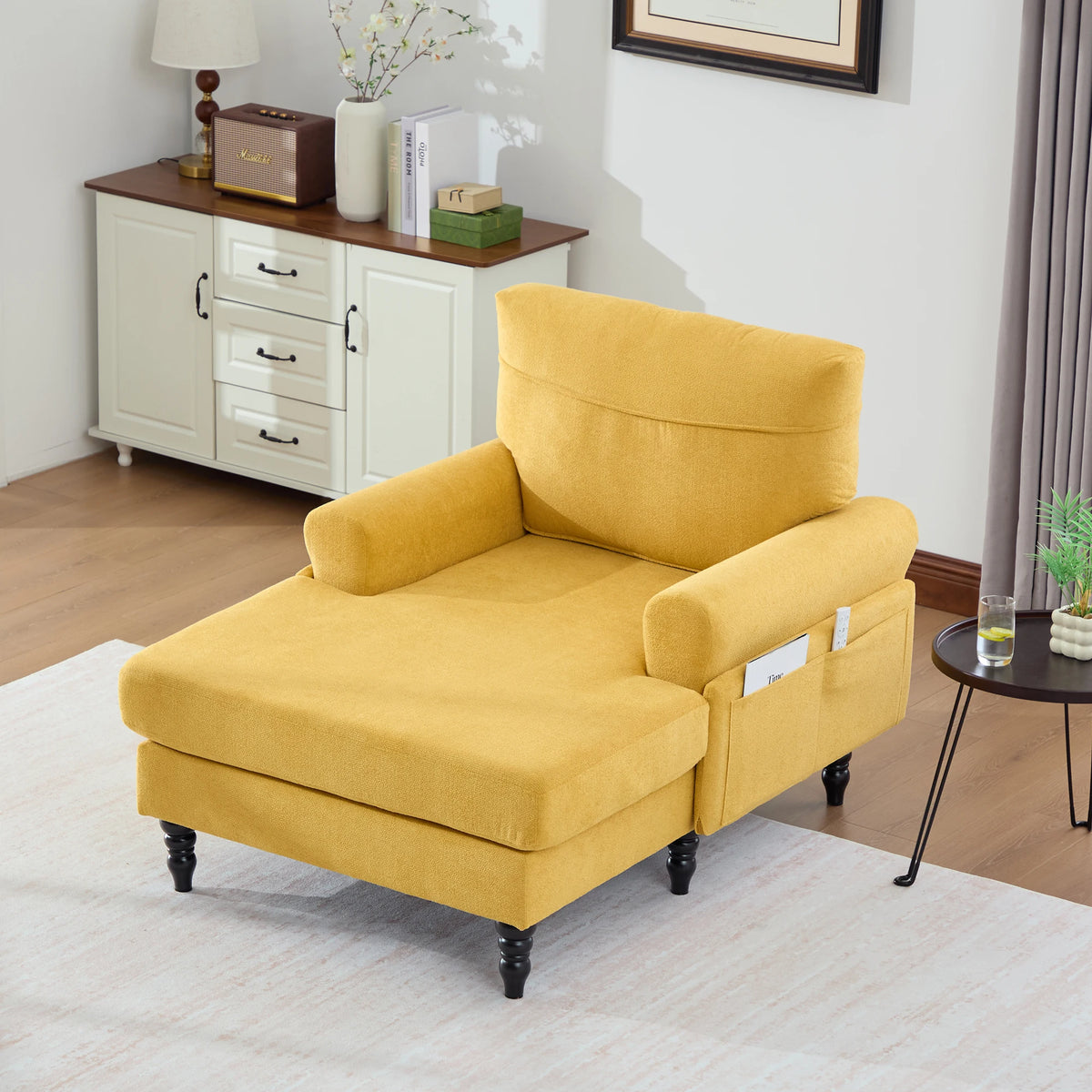 49.4-inch Modern Minimalist Chenille Fabric Single Sofa With Comfortable Backrest and Armrests Featuring Side Storage Pockets Suitable For Living Room Bedroom or Office