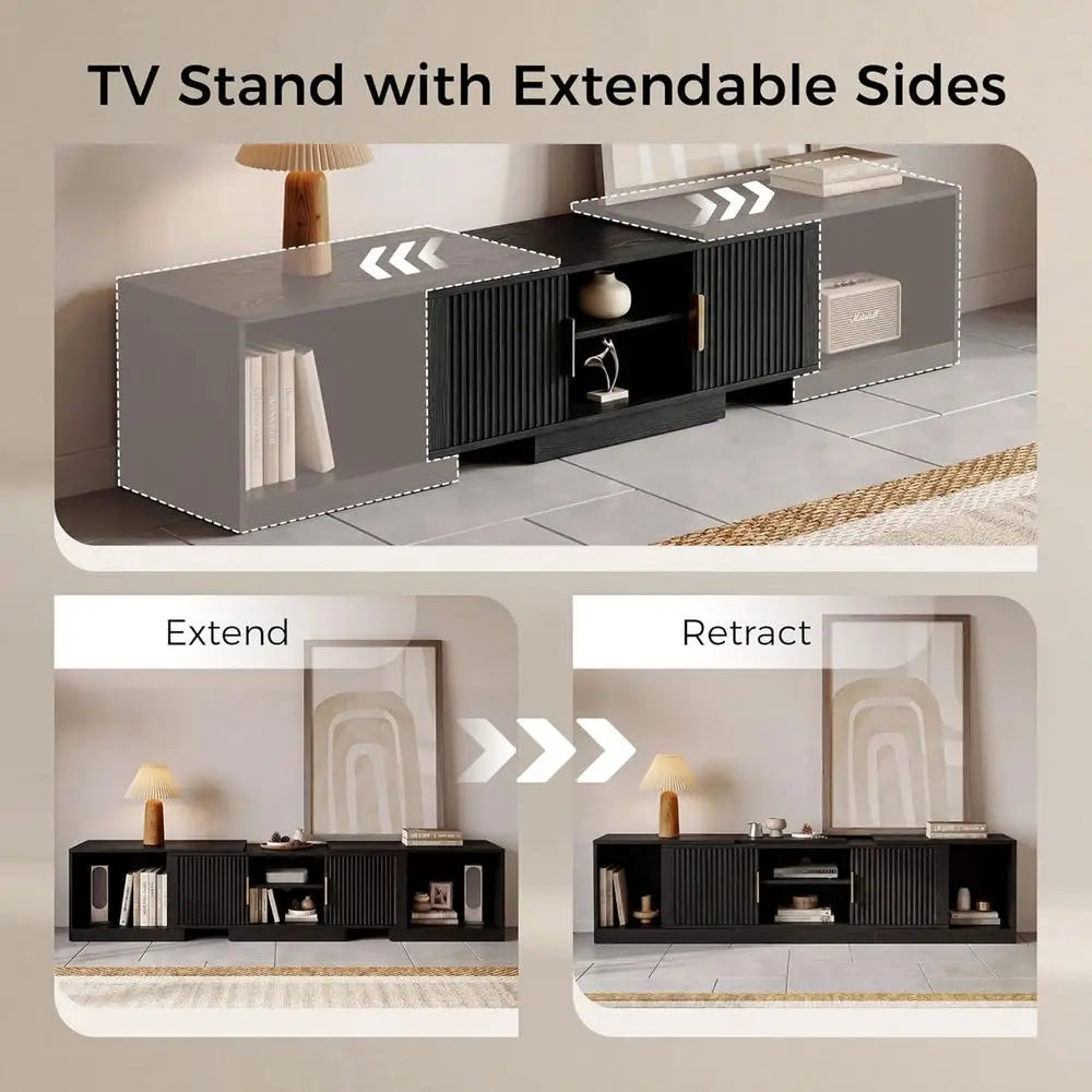 TV Stand or 55-80 Inches TVs, 63"-84.6" Adjustable Length, Exble Entertainment Center with Storage Cabi, luted Doern Media ole,
