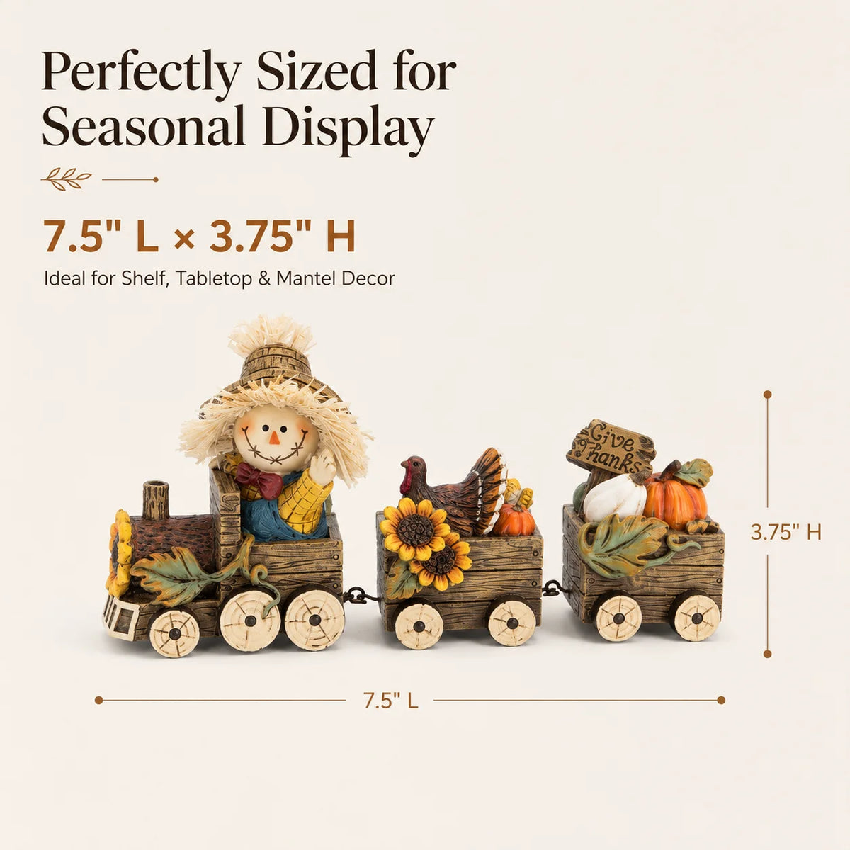 Hodao Scarecrow Resin Fall Harvest Train Figurine, Locomotive with Turkey Pumpkin Sunflower Wagons, Thanksgiving Tabletop Decoration, Rustic Autumn Farmhouse Shelf Sitter Ornament for Mantel, Home, Patio and Seasonal Holiday