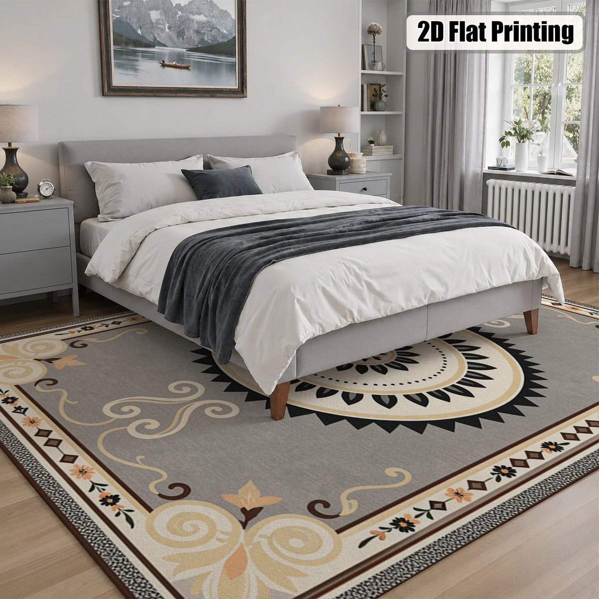 Decorative Mandala Floral Pattern Area Rug, Velvet Machine Washable, Suitable for Living Room Bedroom Dining Room Entryway, Ideal for Halloween Thanksgiving Christmas New Year Black Friday Cyber Monday Home Decoration