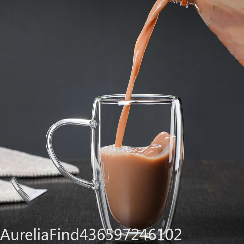 150/250/350/450ml Heat‑Resistant Double‑Wall Transparent Glass Mug For Coffee Tea Milk Whiskey Wine Cold‑Beverage Household Drinkware