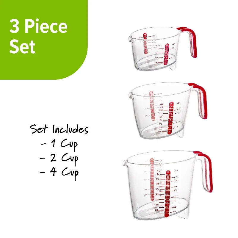 3 Piece Liquid Measuring Cup Set with Easy Read Measurements