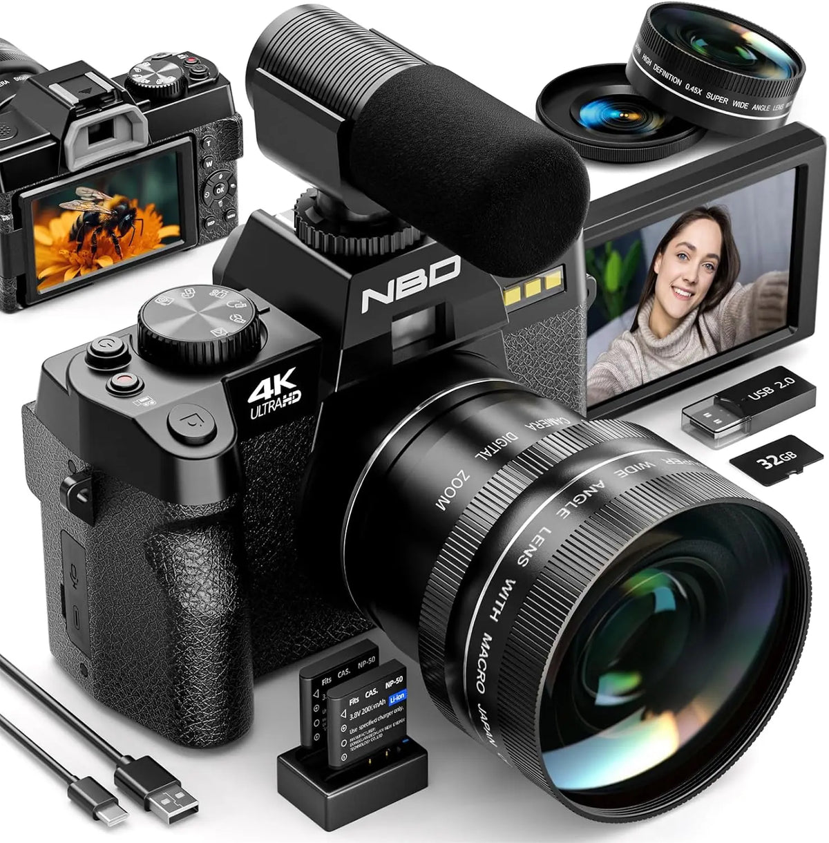 NBD 4K Digital Camera 48MP 16x Zoom Vlogging Flip Screen