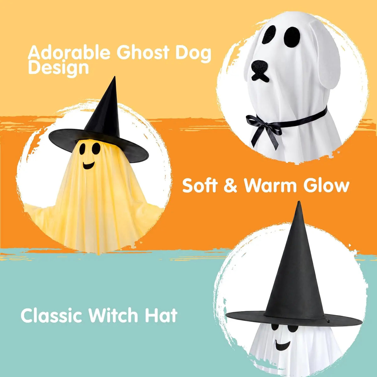 2Pcs Outdoor Halloween Decorations 55" Standing Ghost and 23" Dog Ghost Cute Set with Warm White LED Lights 8 Lightng Modes & Timer for Yard Lawn Party Favors and Halloween Decor Outside Indoor