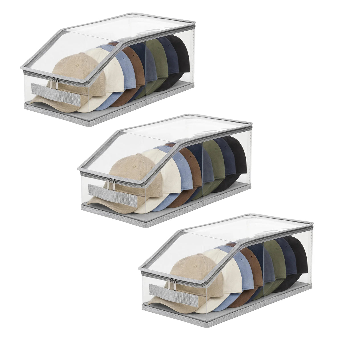 Hat Storage Organizer Box Clear PVC Baseball Cap Storage Container Stackable Dust‑Proof Cap Holder For Closet Wardrobe Under Bed
