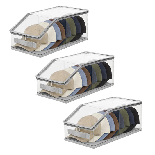 Hat Storage Organizer Box Clear PVC Baseball Cap Storage Container Stackable Dust‑Proof Cap Holder For Closet Wardrobe Under Bed