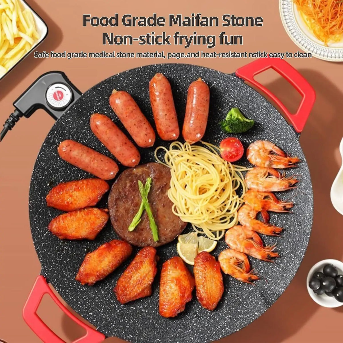 Compact Smokeless Electric Indoor Griddle Grill Non Stick Fast Heating Tabletop BBQ Cooker For Home Steak Pancake Includes Silicone Spatula Oil Brush And Food Tongs