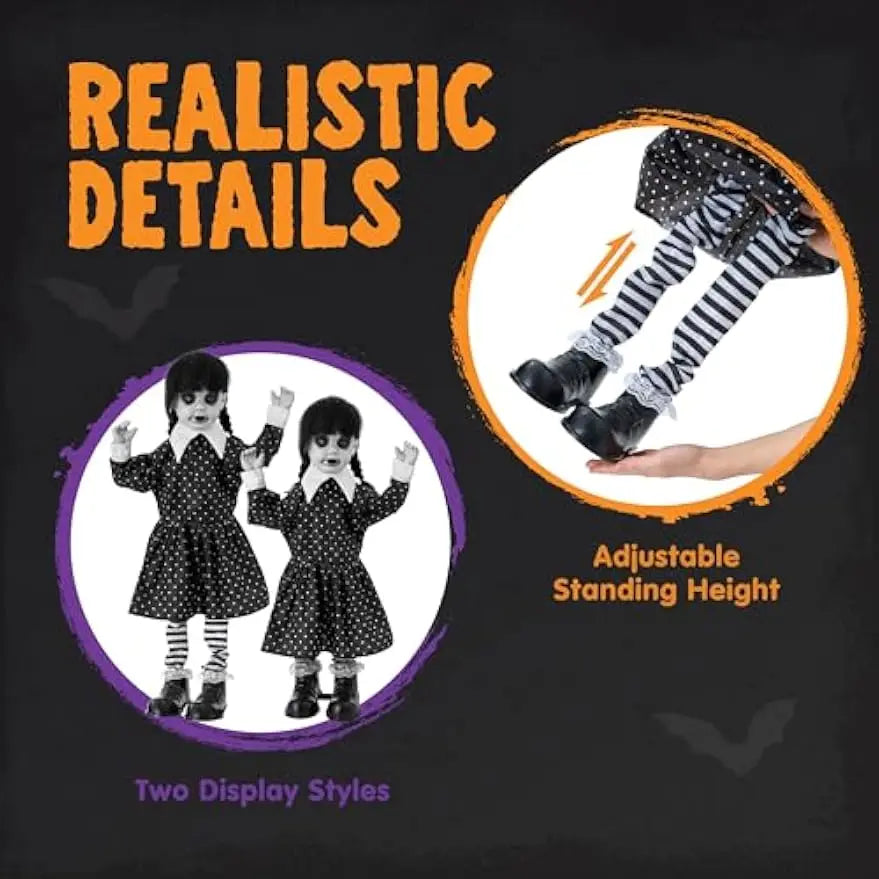 31.5" Halloween Animatronic Decorations Outdoor Ghost Doll Sound Activated Spooky Girl Prop with Glowing LED Eyes Creepy Sounds, Scary Haunted House Props for Garden Yard Lawn