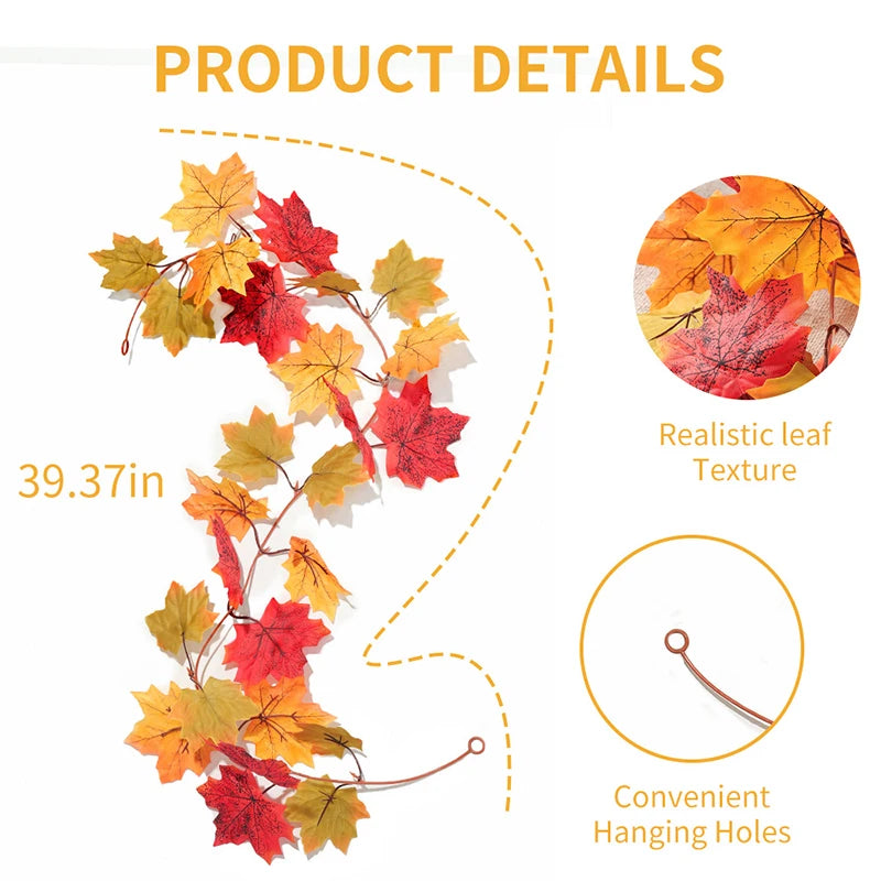 1/2Pcs Fall Artificial Maple Leaves Vine Hanging Rattan Wreath for Thanksgiving Halloween Day Decoration Home Room Decor Garland