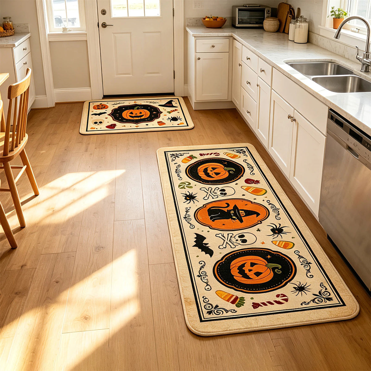Halloween Pumpkin Ghost Carpet Flannel Non-slip Floor Mat Kitchen Bathroom Dinning Live Room Sofa Bedside Rugs Doormat Trick Or Treat Party Supplies Home Decor Welcome Mats