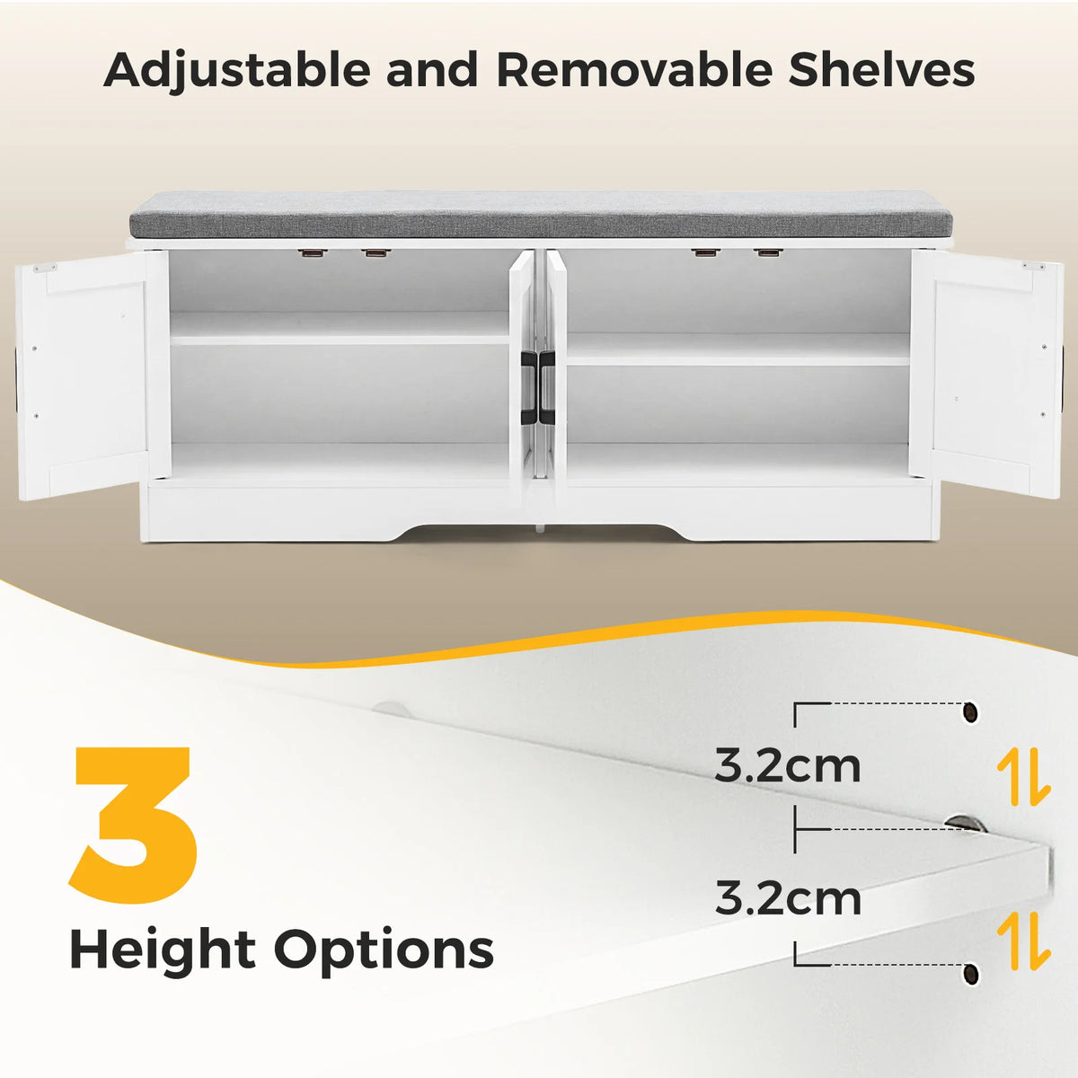JHK Wooden Shoe Storage Bench With Padded Seat For Entryway