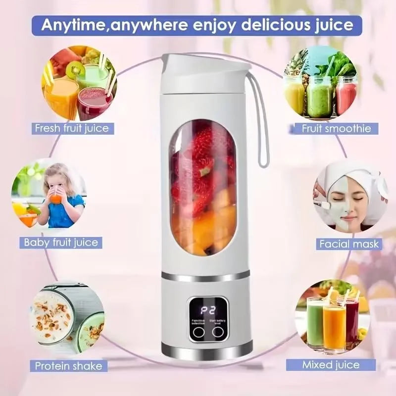 450ml USB rechargeable wireless fruit juicer mixer for home use, portable electric mixer, with 3-speed timer function
