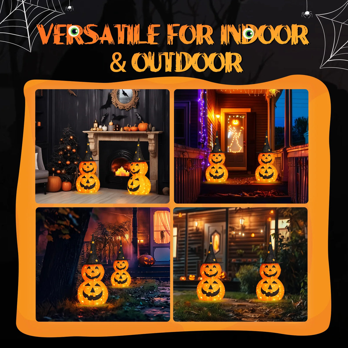 2Pcs 3FT Halloween Collapsible Pumpkin Decorations with 150 Warm LED Lights, Pop Up Lighted Pumpkin Ornament for Yard Lawn Holiday Decor