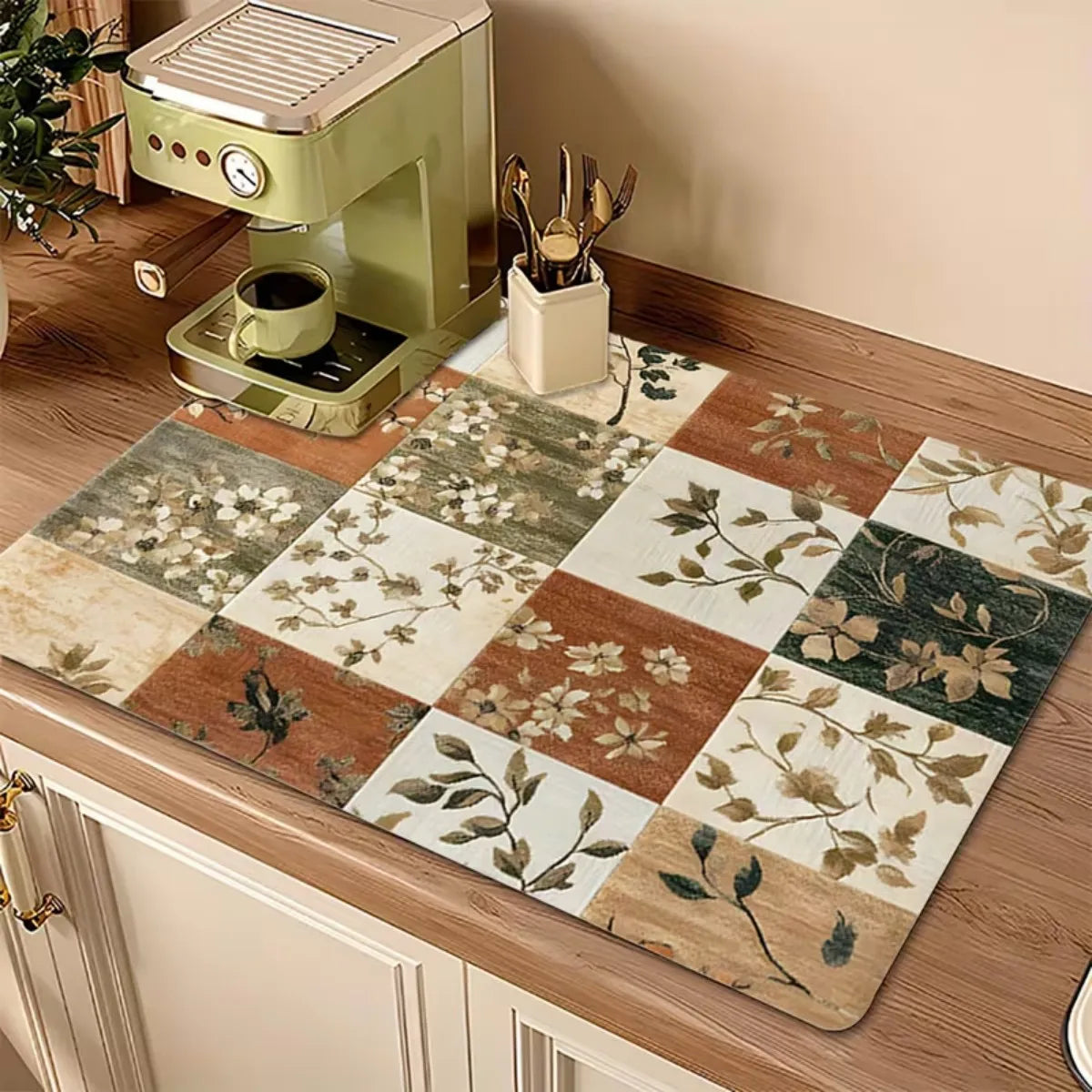 Square Coffee Mat Heavy Duty Rubber Bottom Non Slip Water Absorbent Pad for Coffee Bar and Countertop