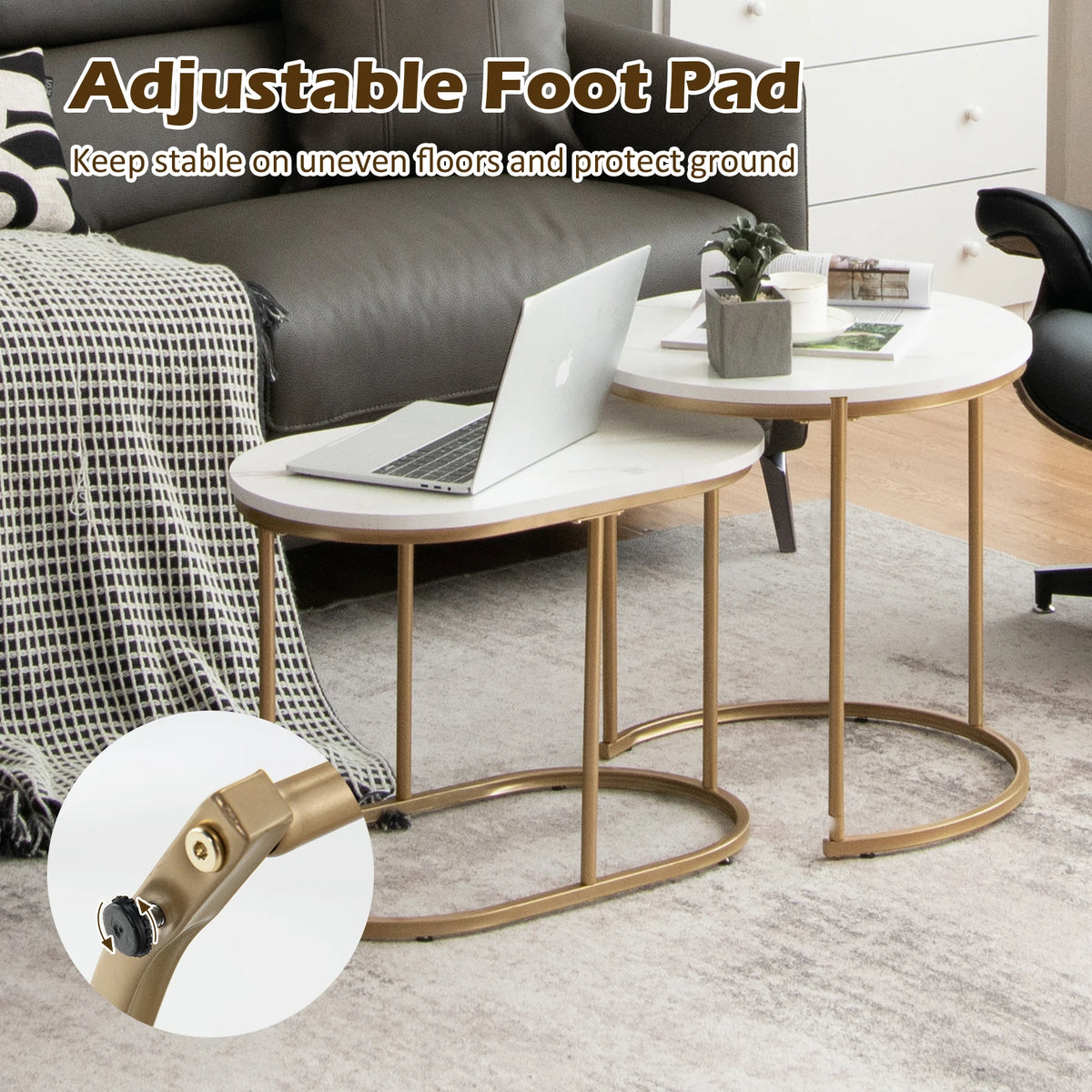 HOMASIS Modern Nesting Coffee Table Set Marble Side Tables