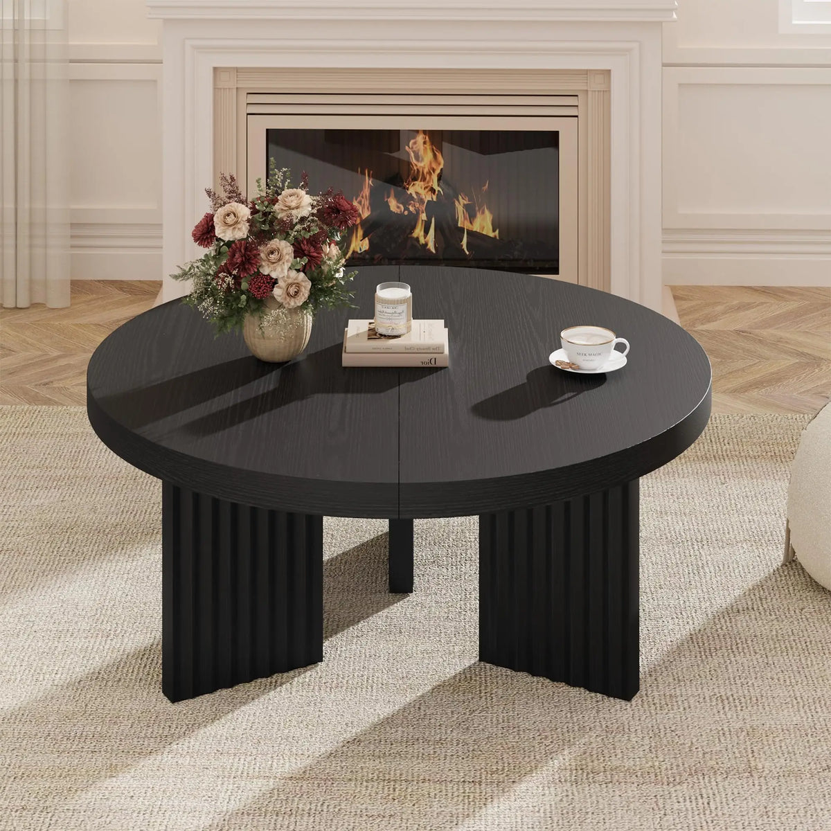 HiMISS Round Coffee Table With Fluted Legs For Living Room