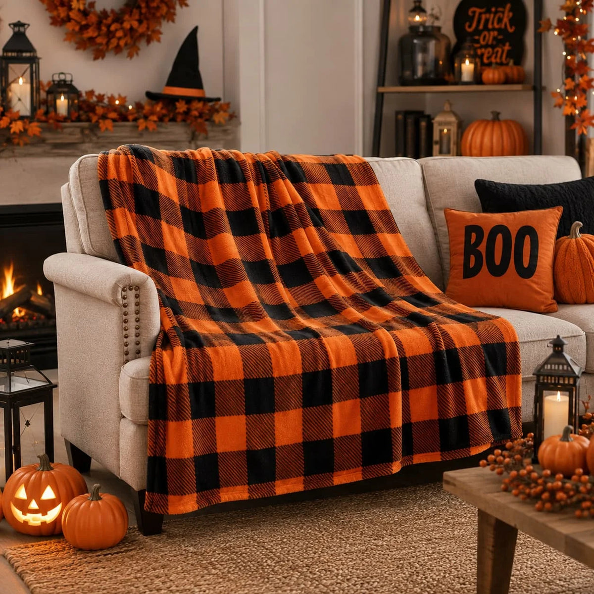 BEDELITE Halloween Throw Blanket for Decor & Gift, Orange & Black, 50"x60"