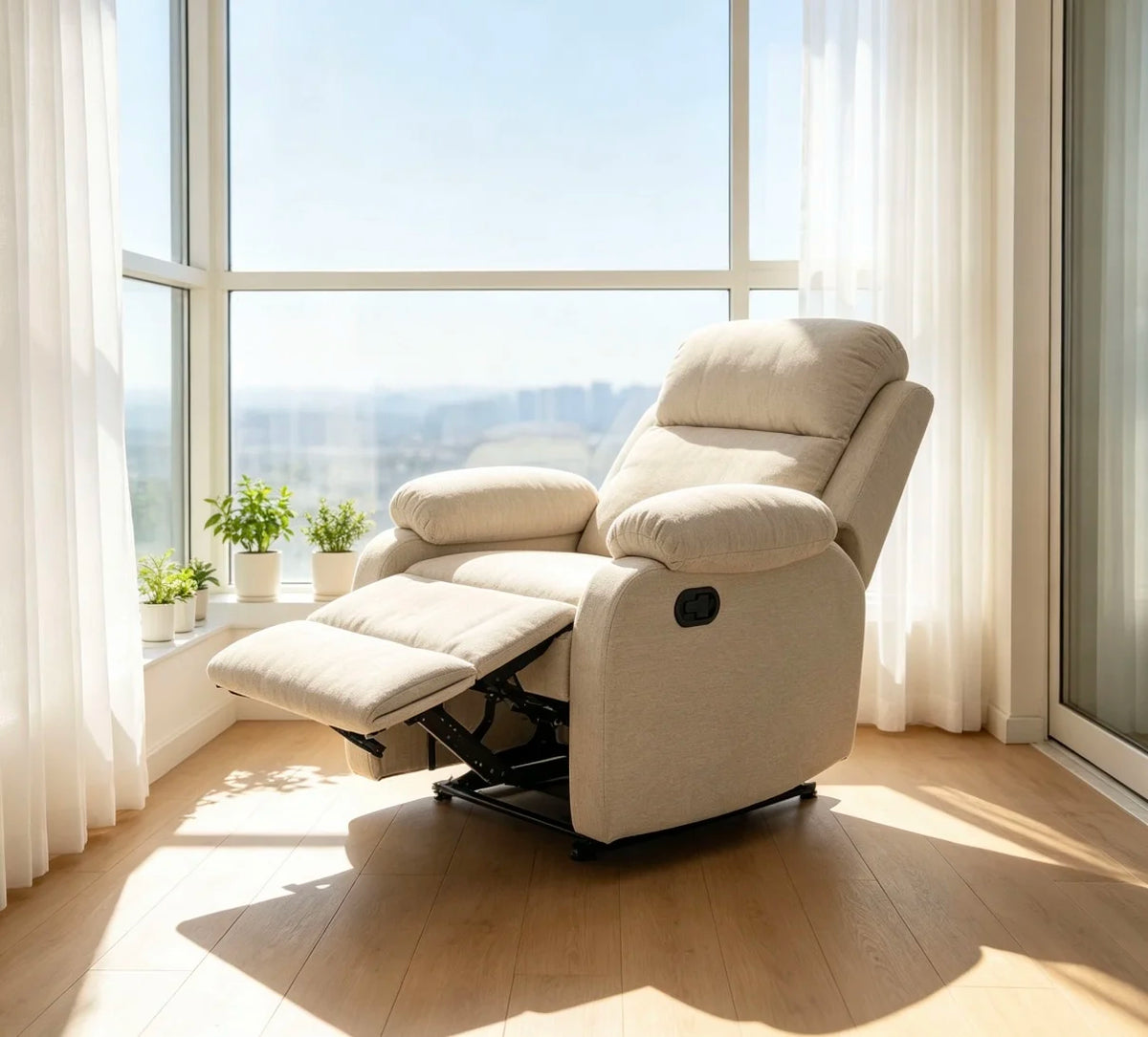 Manual Recliner Chair With Solid Wood Frame And Soft Chenille Upholstery