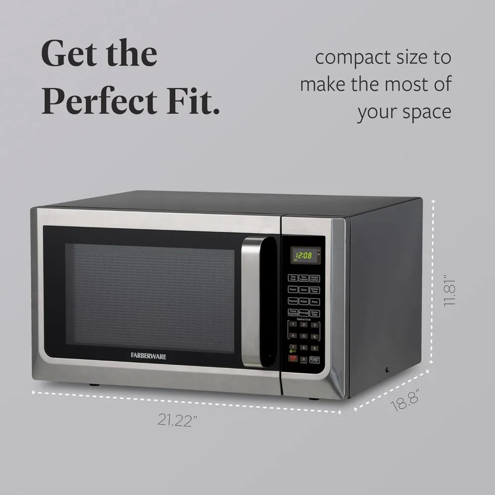 Farberware 1.3 Cu. Ft. Countertop Microwave Oven 1100 Watts Power Auto Cook Settings Defrost Easy Clean Child Safety Lock