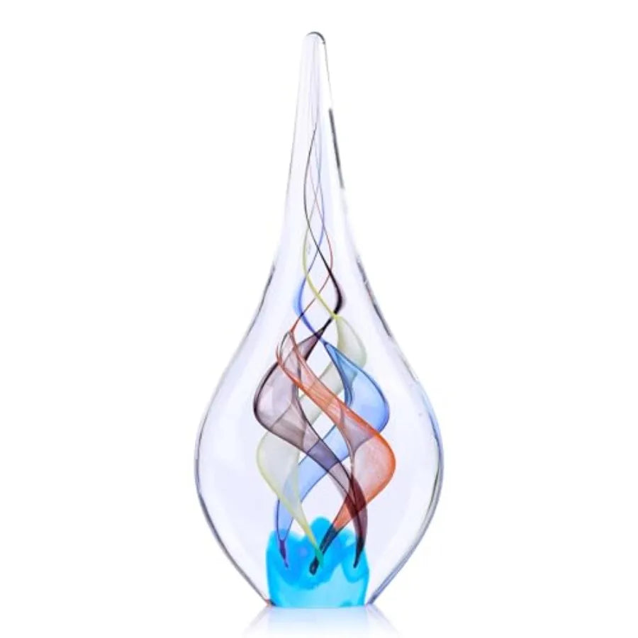9" Tall Sculpture Hand Blown Glass Decor, Paperweight for Office Desk, Modern Glass Art Figurines Mediterranean Beach House Dec