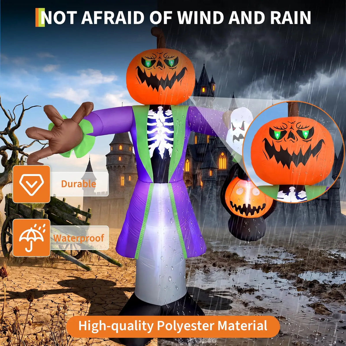 8FT Halloween Inflatable Pumpkin Zombie With Lantern And 7 LED Lights, Outdoor Toy Yard Decoration For Lawn Porch Party Garden