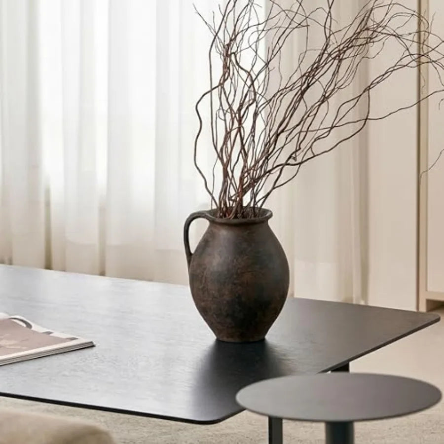 Brown ceramic large vase for home decor 11.2 tall Zen style terra cotta texture distressed farmhouse finish decorative flower c