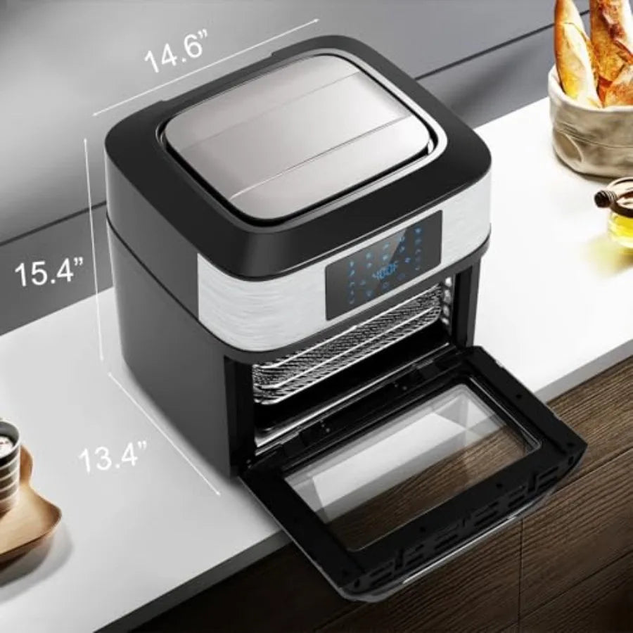 Air Fryer Oven Large 20 QT for kitchen use, stainless steel body, black finish, 10-in-1 multifunctional airfryer toaster combo