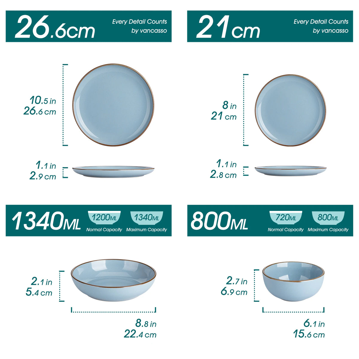 VANCASSO NYMPH 16/32 Piece Ceramic Glaze Tableware Set with Dinner/Dessert/Soup Plate/Bowl  For 4/8 Person 4 Color Optional