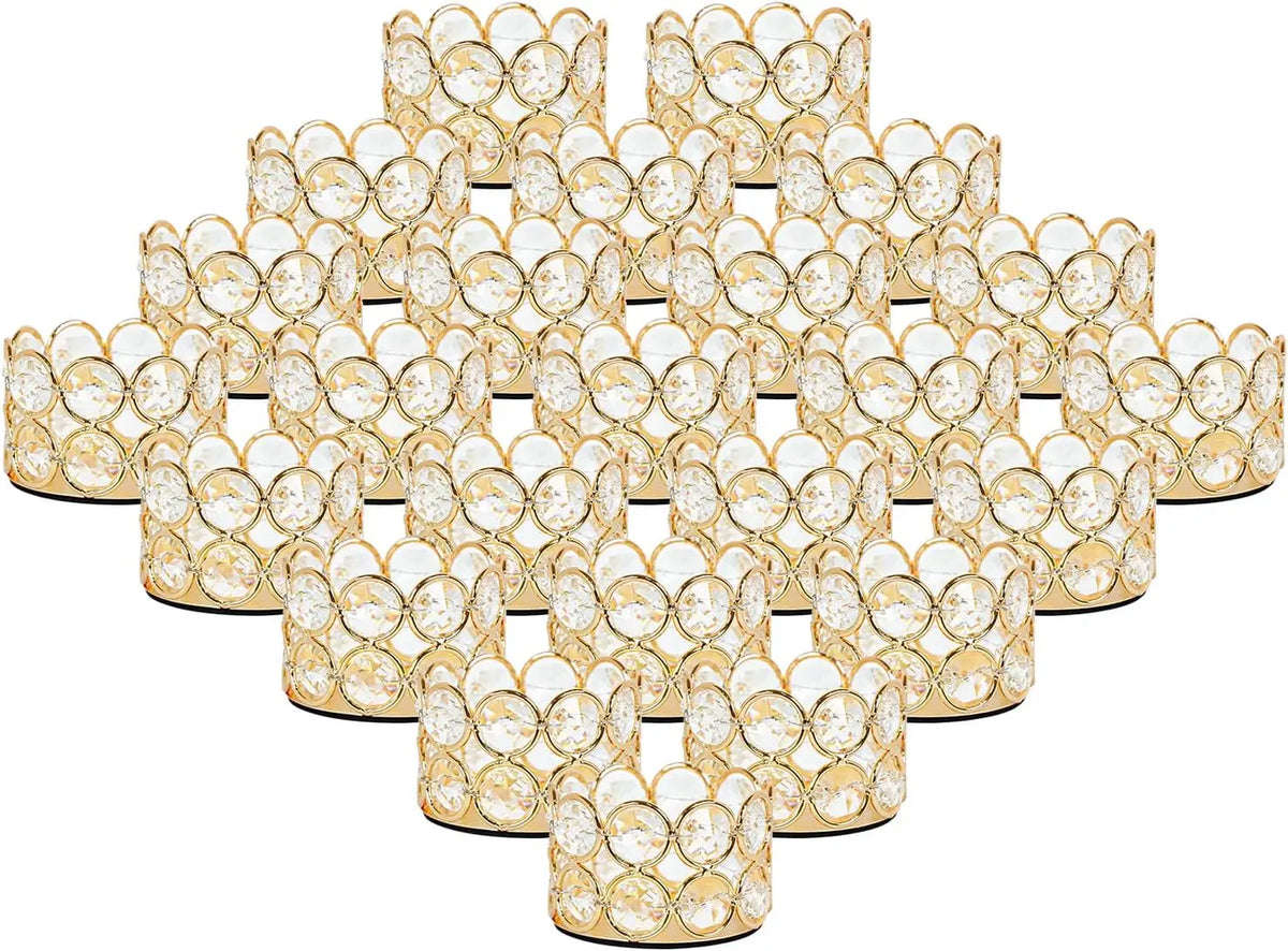 24 Pcs Crystal Gold Votive Candle Holders Set, Elegant Tealight Candle Holders for Wedding Centerpieces, Table Decor, Christmas Party Favors, Bulk Glass Tea Light Holders for Home
