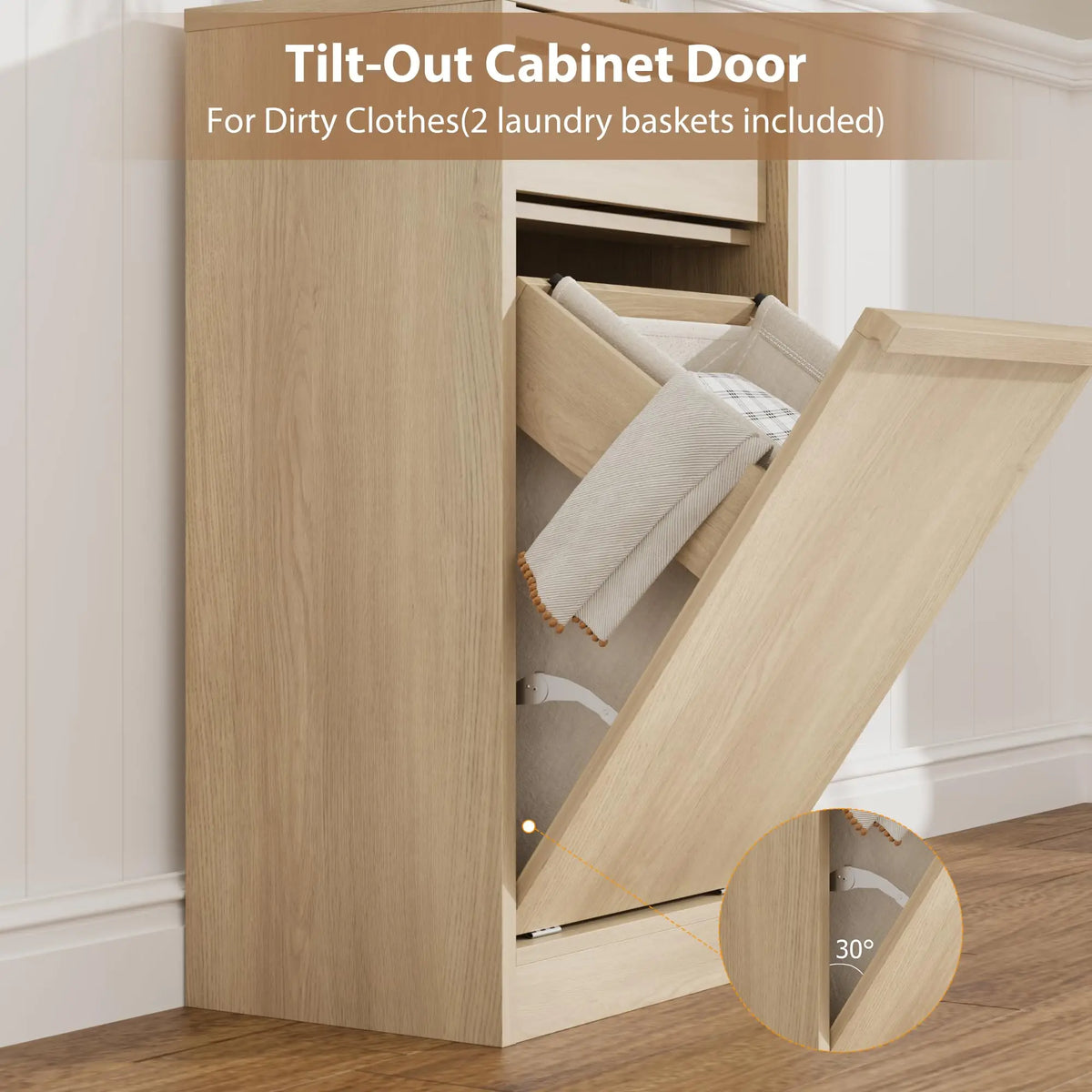 HiMISS Farmhouse Tilt Out Laundry Hamper Cabinet With Drawer
