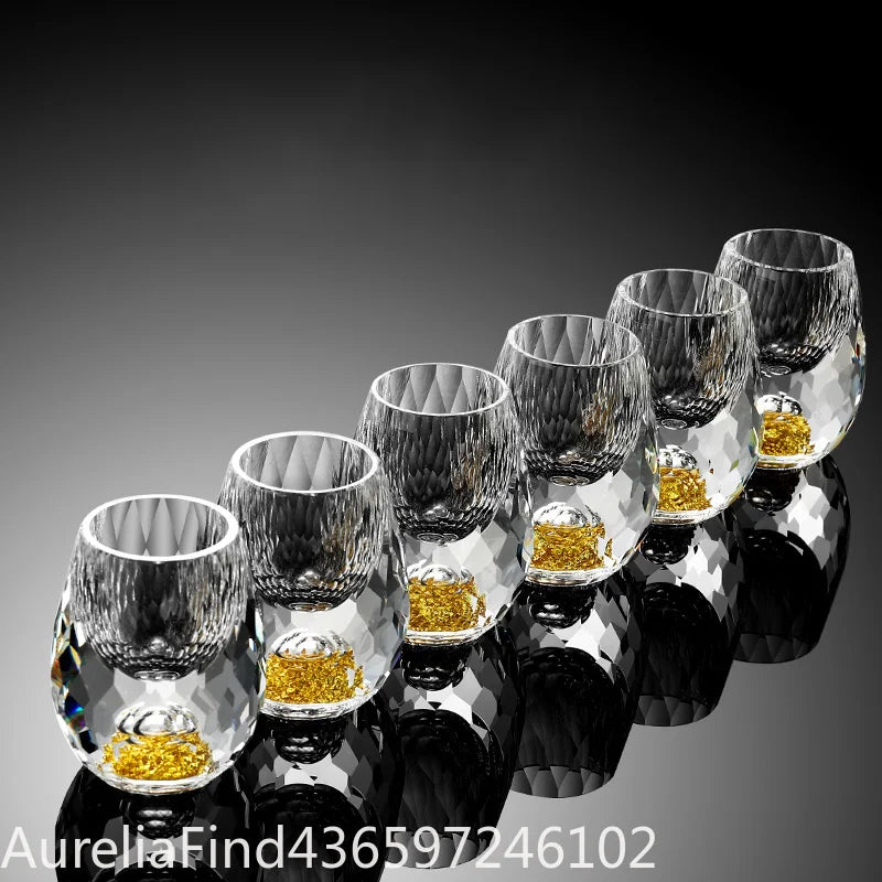 1/2/6Pcs 15ML Crystal Whiskey Glass With Gold‑Foil BPA‑Free Luxury Wine Tumbler For Decoration Collection Celebration Party Gift