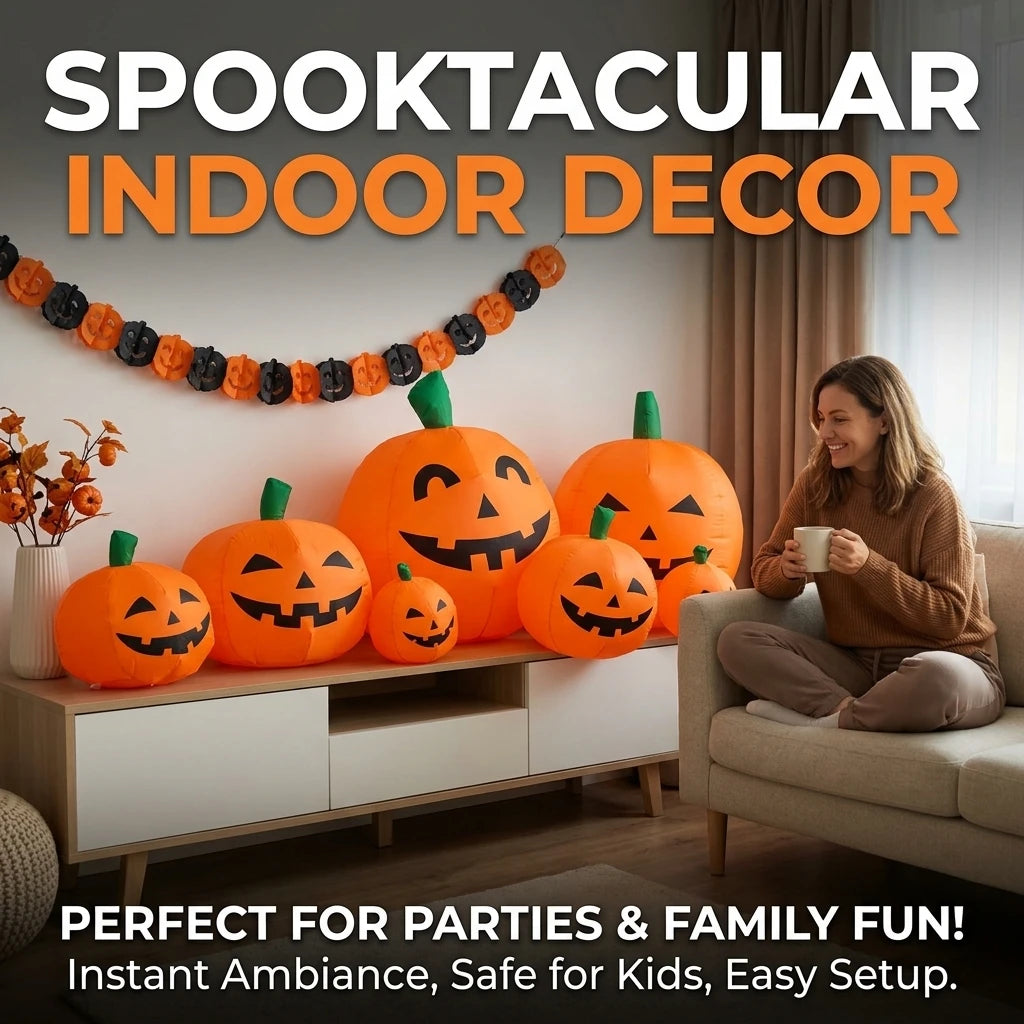 7.5FT Halloween Inflatable Pumpkin Decoration LED Blow Up Pumpkin Patch with 7 Pumpkins Bright Light Boards Outdoor Yard Decor for Garden Lawn Party Inflatable Toys for Kids Indoor Airblown USA Stock Warehouse New Arrivals Sp