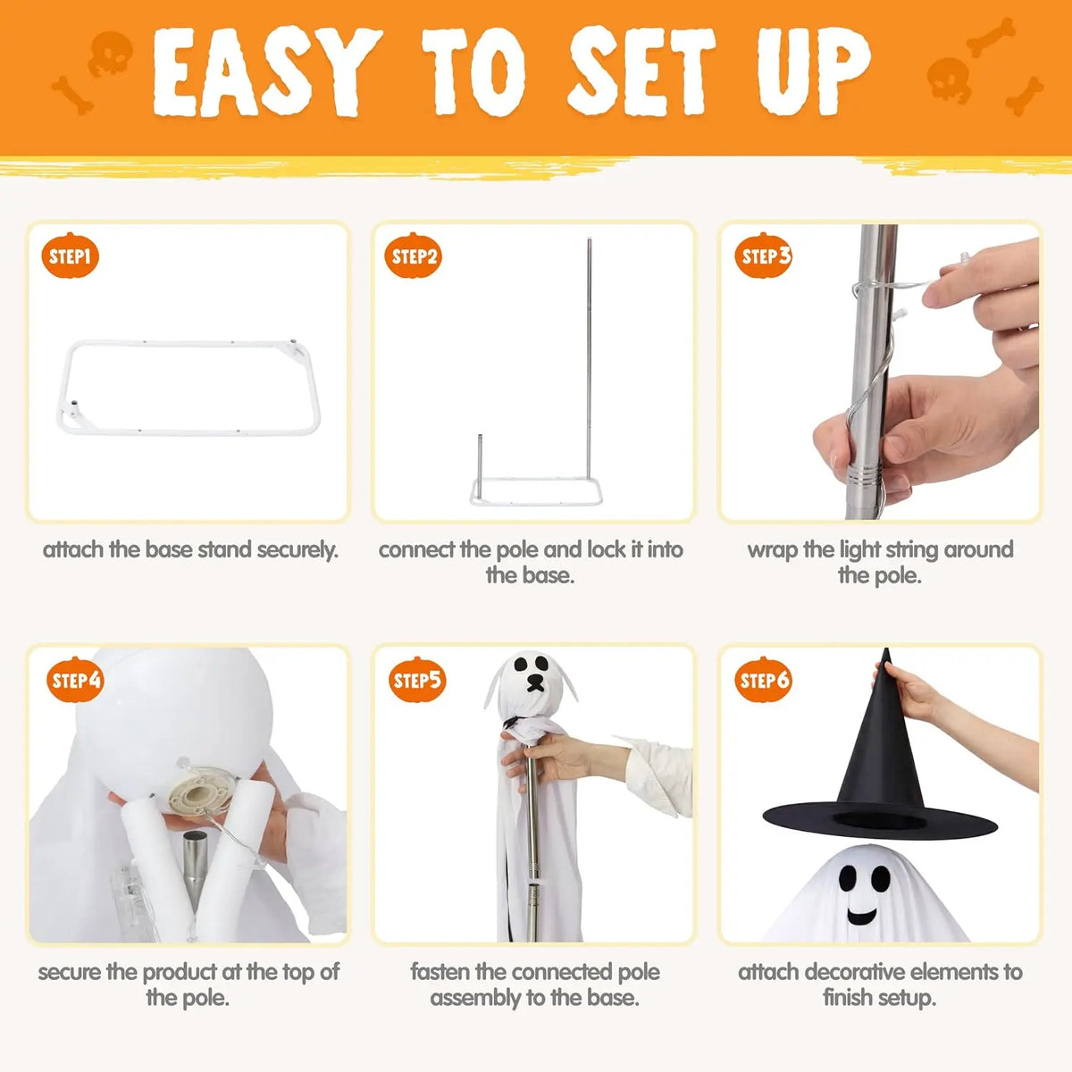 2Pcs Outdoor Halloween Decorations 55" Standing Ghost and 23" Dog Ghost Cute Set with Warm White LED Lights 8 Lightng Modes & Timer for Yard Lawn Party Favors and Halloween Decor Outside Indoor
