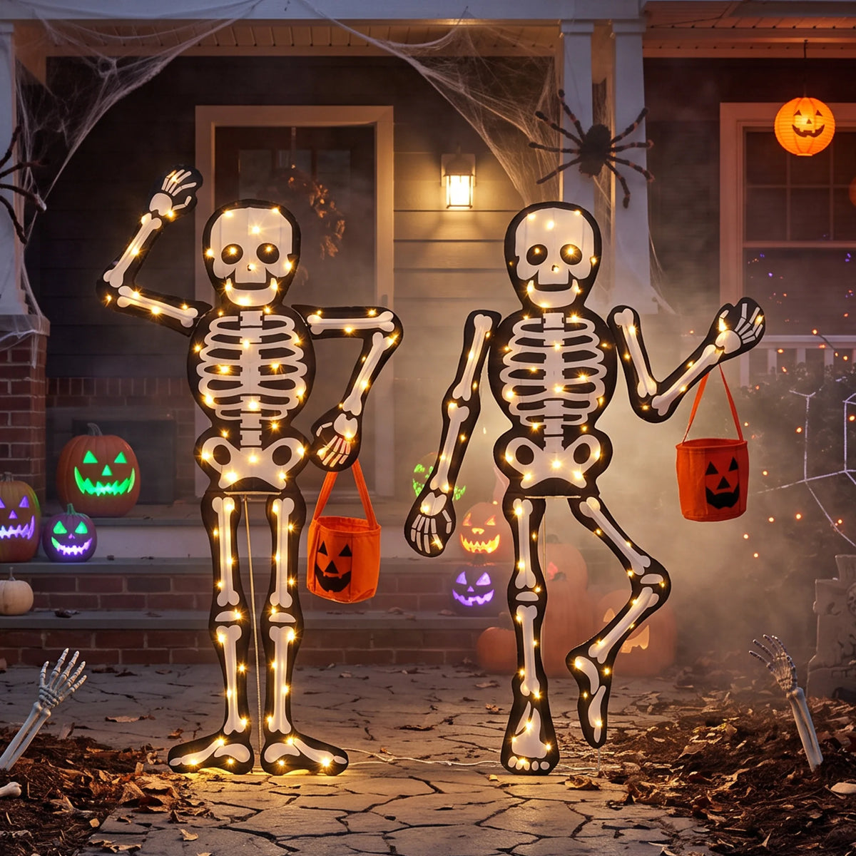 45" H 2-Piece Skeleton Lights Set 2.5D Outdoor Halloween Decorations
