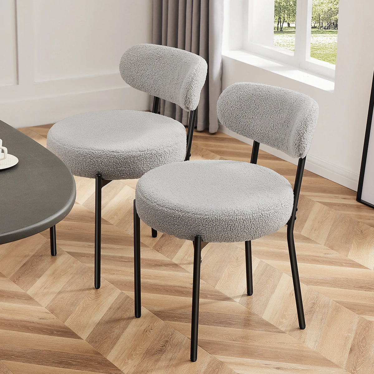 JHK Round Dining Chairs With Curved Backrests And Metal Legs