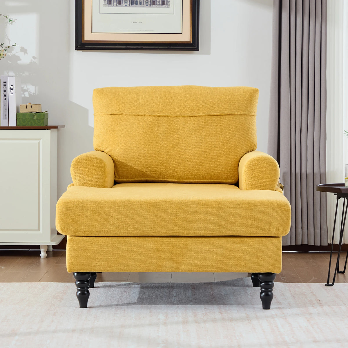 49.4-inch Modern Minimalist Chenille Fabric Single Sofa With Comfortable Backrest and Armrests Featuring Side Storage Pockets Suitable For Living Room Bedroom or Office