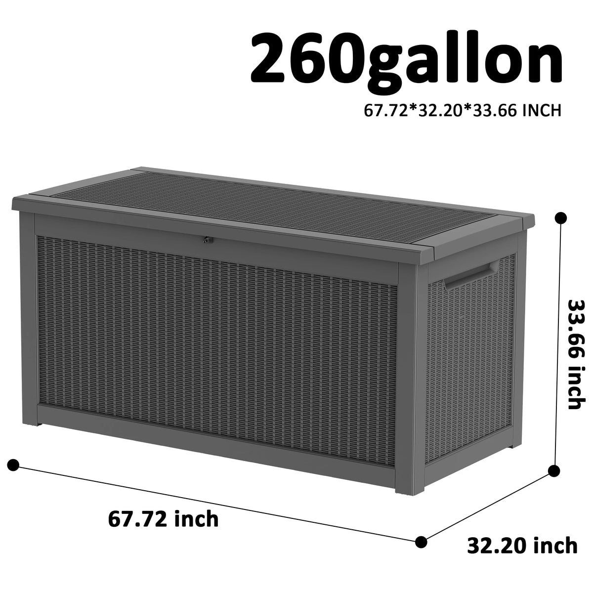 260 Gallon Weather Resistant Resin Deck Storage Box Lockable Waterproof Outdoor Patio Garden Pool Storage Chest for Cushions Tools Supplies