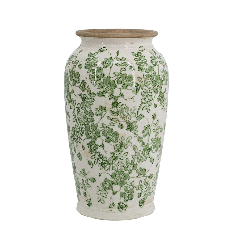 6.5x6.5x11.6" White Ceramic Flower Vase with Green Floral Pattern Nordic Decor Table Decorations Bottle Homestay MHHP