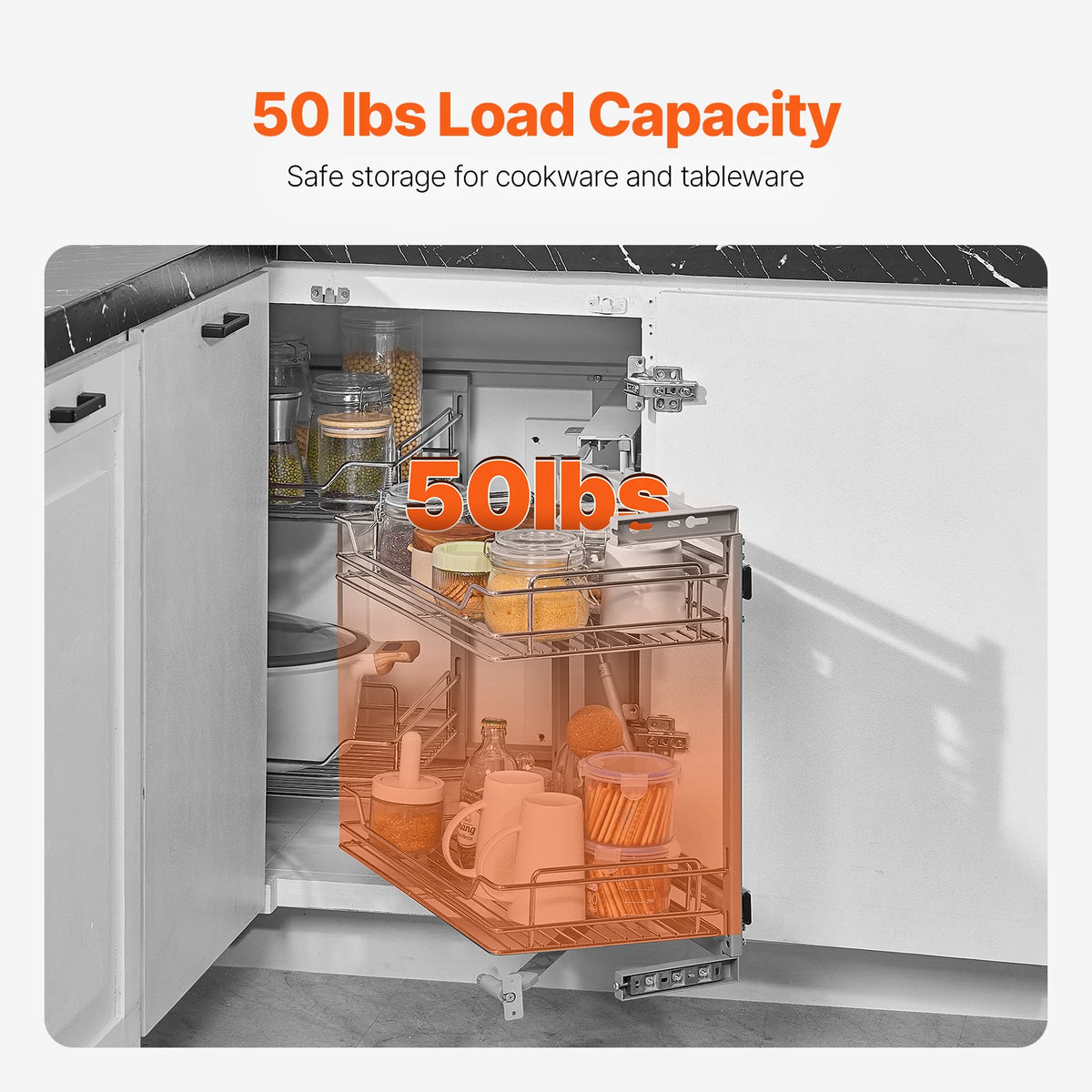 VEVOR 18"W Opening Blind Corner Pull Out Organizer 2 Tier Slide Out Storage Organizer Magic Chrome Carbon Steel Storage Basket