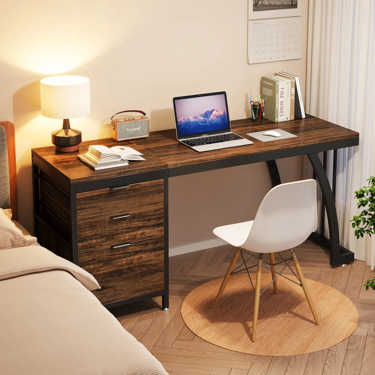 Tribesigns Industrial Computer Desk With Three Drawers And Shelf
